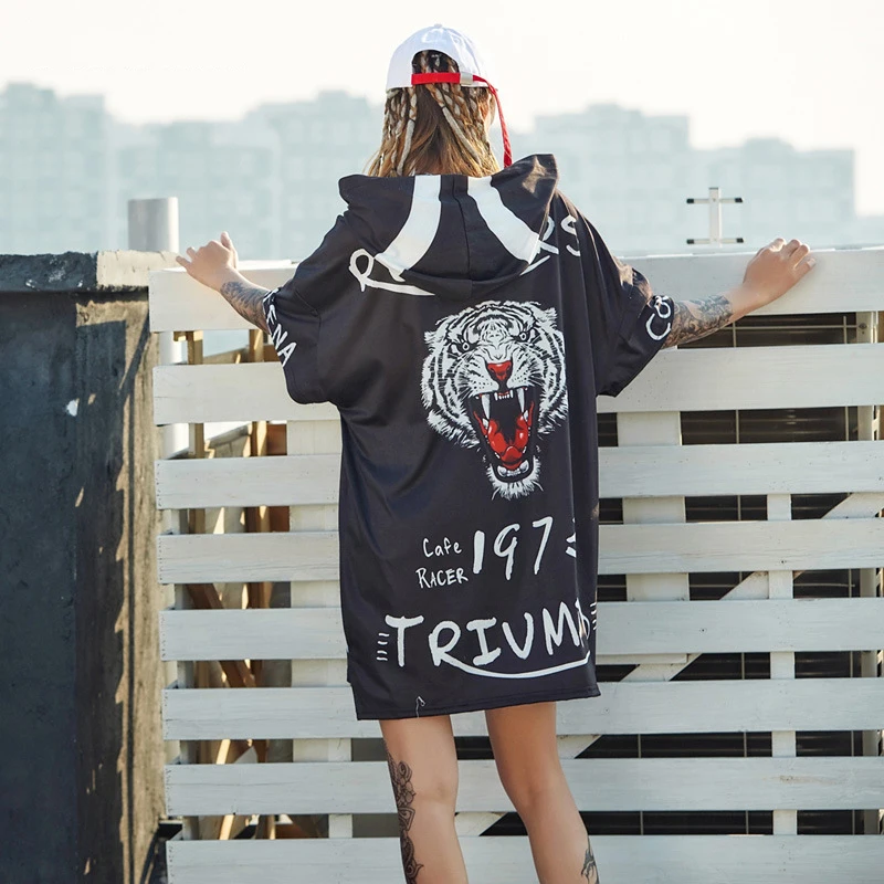 

2022 Long Top Summer Streetwear Tiger Europe Fashion Street Female Loose Printing Long T-shirt Women Short Sleeve O-Neck Pullove