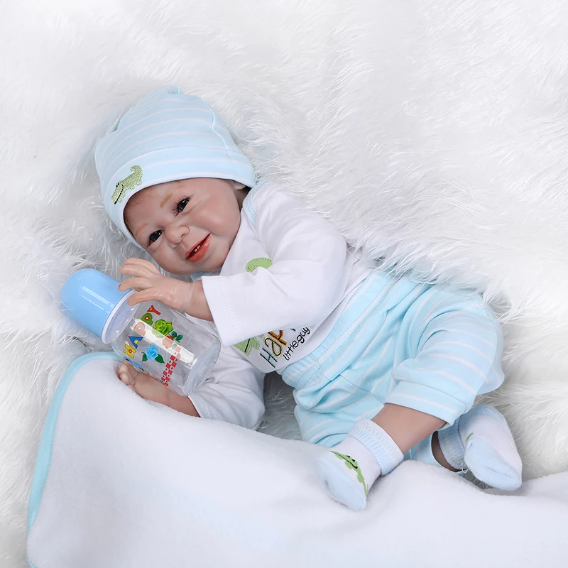 NPK 55 см Baby Reborn Doll мягкий силикон Bebe золотые волосы улыбка ангел мальчик хлопок
