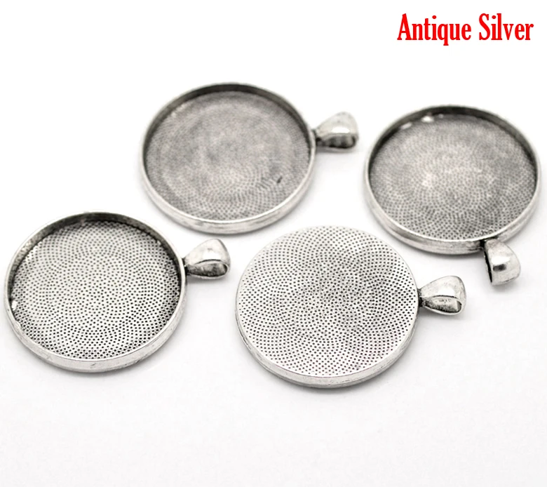 Подвески DoreenBeads из металлического сплава круглые Античные Серебристые Кабошоны