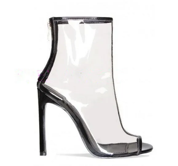 2017 г. новые летние прозрачные ботильоны из ПВХ на молнии сзади тонком каблуке 10 см
