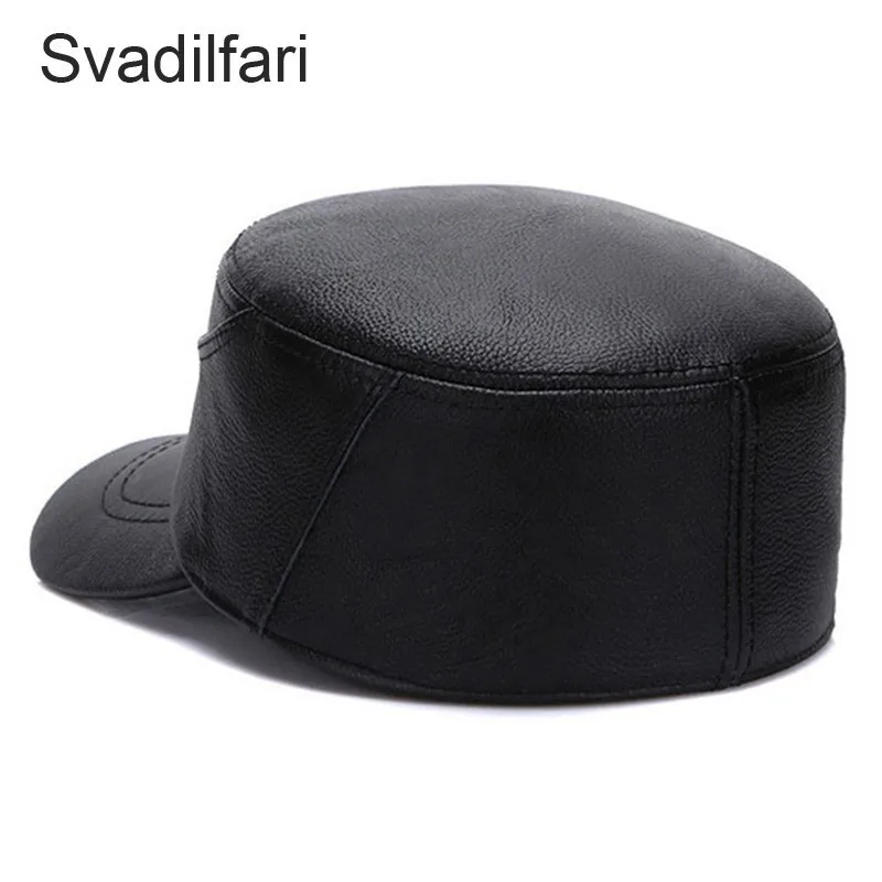 Весна Зима папа шляпа натуральная кожа военные шапки для мужчин плоская кепка Кепка тайн армия матросские Кепки из воловьей кожи черный коричневый