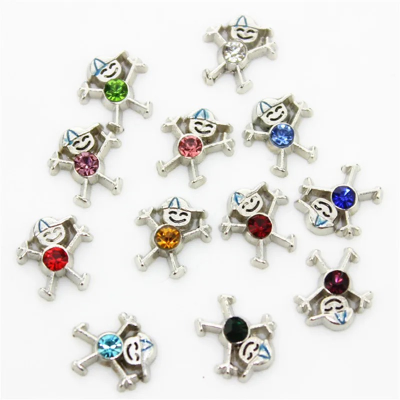 Серебряный цвет Плавающие Подвески для мальчиков и девочек с камнем рождения