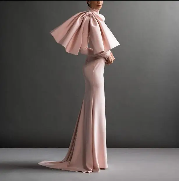 Abiye gece elbisesi длинное платье Вечернее Vestidos Para Festa элегантное розовое торжественное платье пышное платье русалки с длинными рукавами