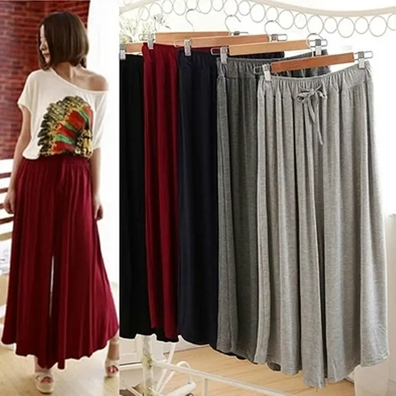 Женские летние широкие брюки однотонные свободные из модала больших размеров с