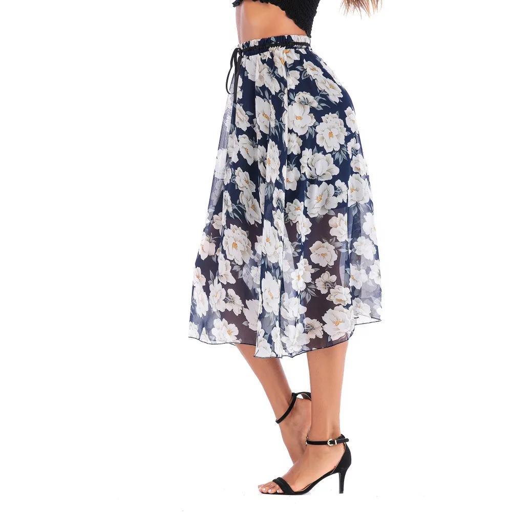 LJ Cloest Women Print Flower Skirts New Style Lady Summer Casual Floral Thin Loose Mid-Calf Beach Party Banquet Girl | Женская одежда