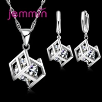 fancy 925 sterling silver cage pendant necklace drop dangle earrings aaa zircon stone fashion party jewelry sets for ladies