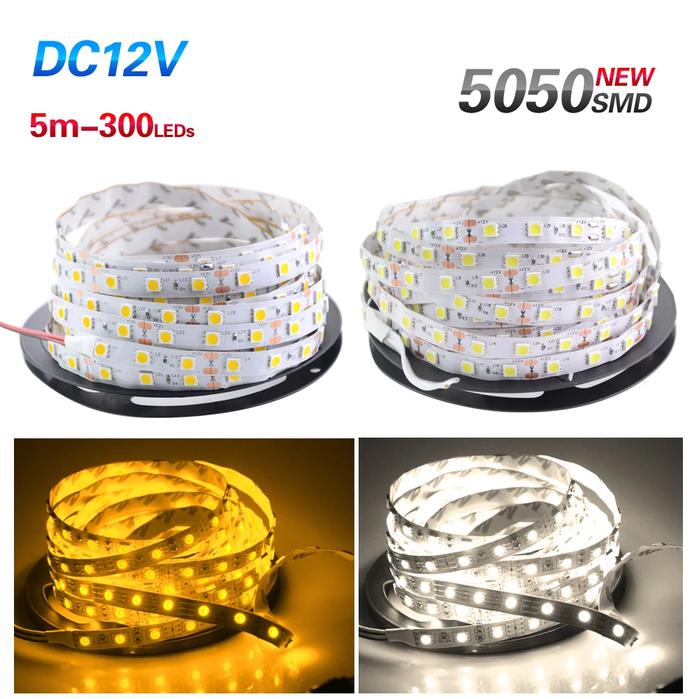 5630 5050 SMD Светодиодная лента теплый белый/белый 12В неводонепроницаемый 5 м 60Led/м Fita