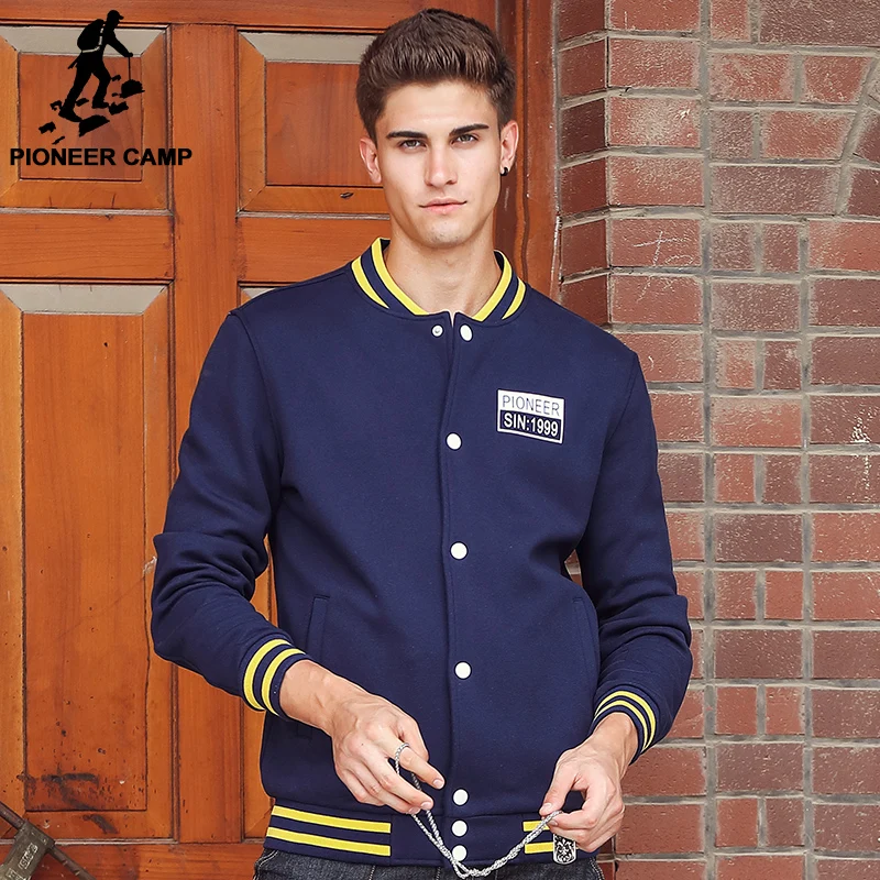Pioneer Camp Thicken Fleece hoodies men brand clothing top quality button jacket male autumn winter warm blue sweatshirts 622120 | Мужская