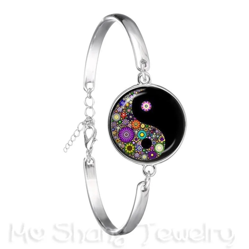 

Two Horses Yin Yang Glass Dome Bracelet Symbol Jewelry Natural Rustic Classic Style Symbolizing Harmony Bring Good Luck Jewelry