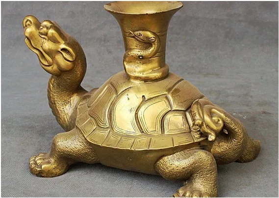 YM 322 10 Chinese Palace FengShui Brass Longevity Tortoise Turtle Snake Statue | Дом и сад