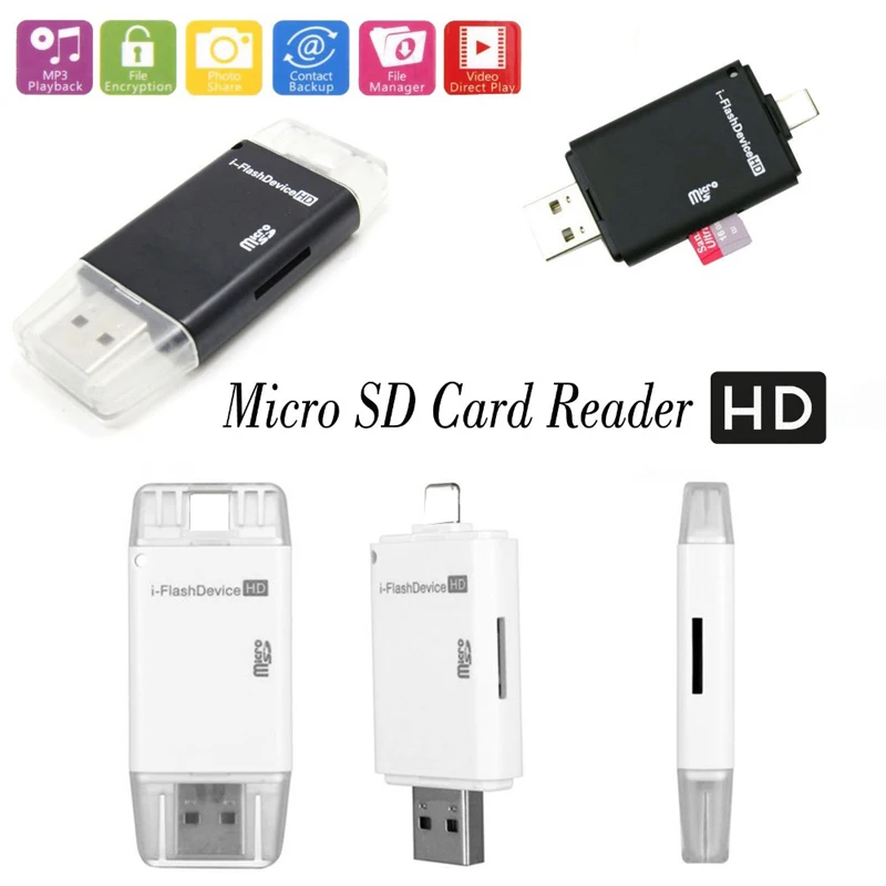 Mini i флэш-устройство USB Micro SD TF кард-ридер для iPad Pro Air Mini для iPhone 7 8X6 6S Plus 5S 5 для компьютера