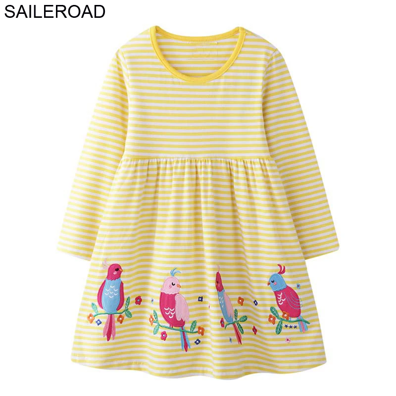 SAILEROAD 2шт. Животные Аппликации Девушки с длинным рукавом платье 7 лет Одежда для девочек Элегантное платье для девочек Платья для вечеринок Платье единорога