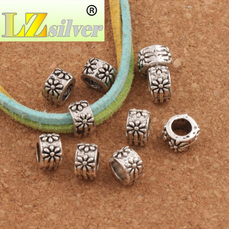 

Daisy Circle Round Big Hole Beads 8.2x8.8x5.5mm 200pcs zinc alloy Bronze Spacers Fit European Charm Bracelets L1370