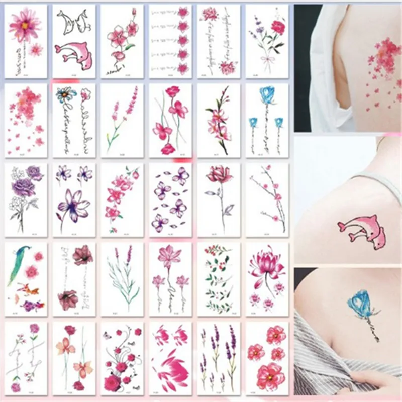 30 hojas diferentes literarias con letras frescas, flores, estrellas, Tatuajes Temporales, calcoman&iacute;a para arte corporal, tatuajes impermeables de dibujos animados para ni&ntilde;os-0