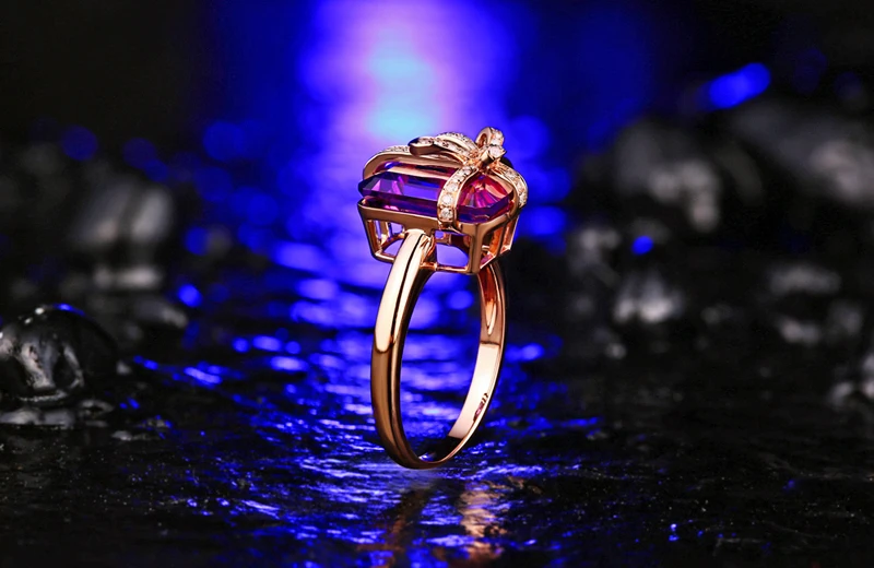 CaiMao 14KT/585 розовое золото 5.2ct Натуральный Аметист& 0,18 ct полный разрез алмаз помолвка драгоценный камень кольцо ювелирные изделия бант-узел