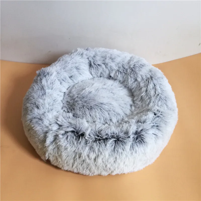 grey Роскошная кровать для собаки из искусственного меха круглая подушка для пончика для маленьких собак и кошек уютная и удобная зимняя теплая кровать для питомца моющаяся Съемная крышка - Цвет: grey