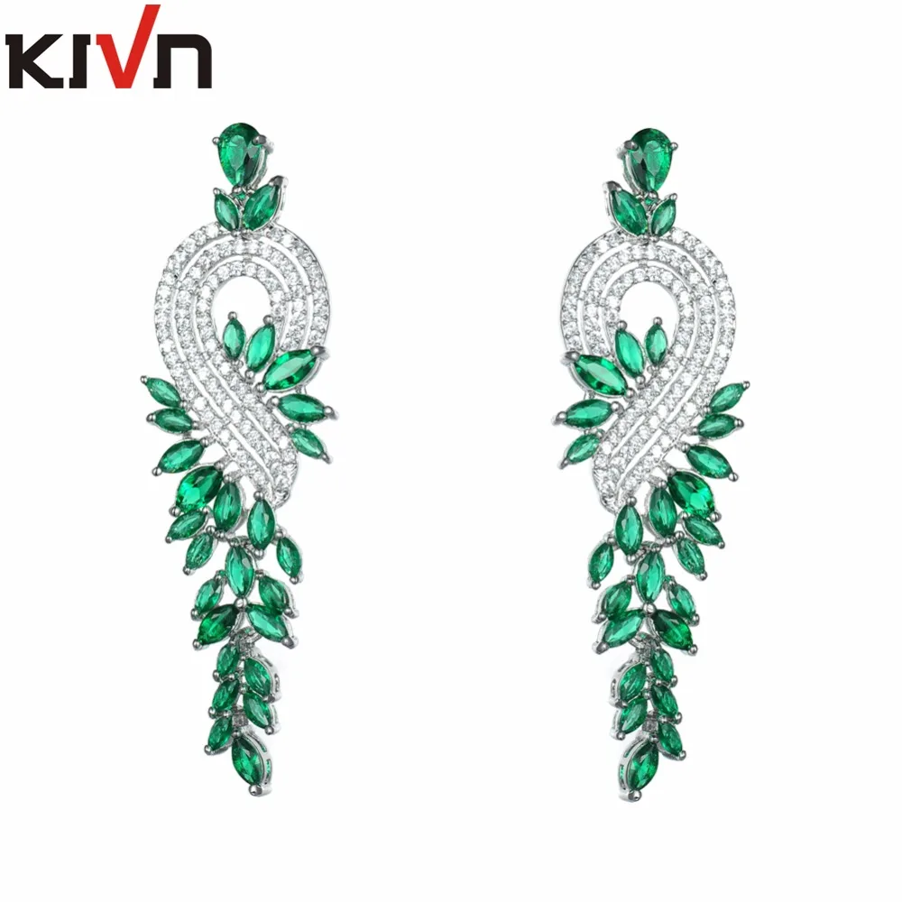 Модные ювелирные изделия KIVN Роскошные Длинные серьги с фианитами свадебные для