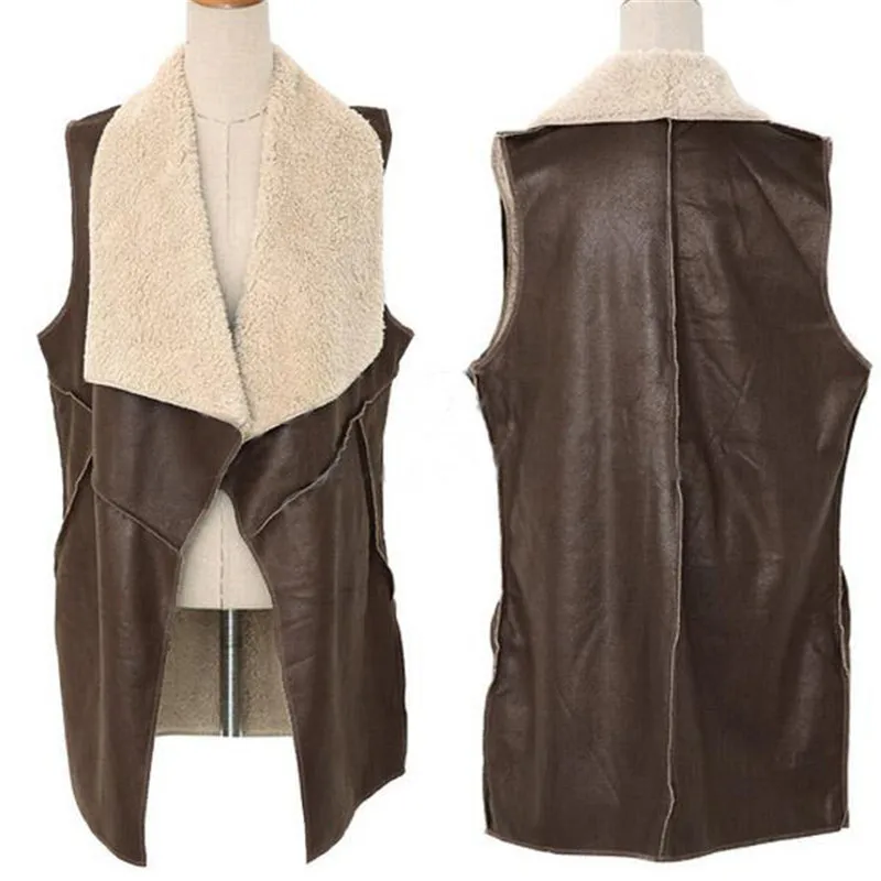 Vest 2017 Chalecos Mujer New Autumn Winter Women Sleeveless Cardigan Waistcoat Faux Fur Pu Baggy Outerwear Long Gilet Femme | Женская