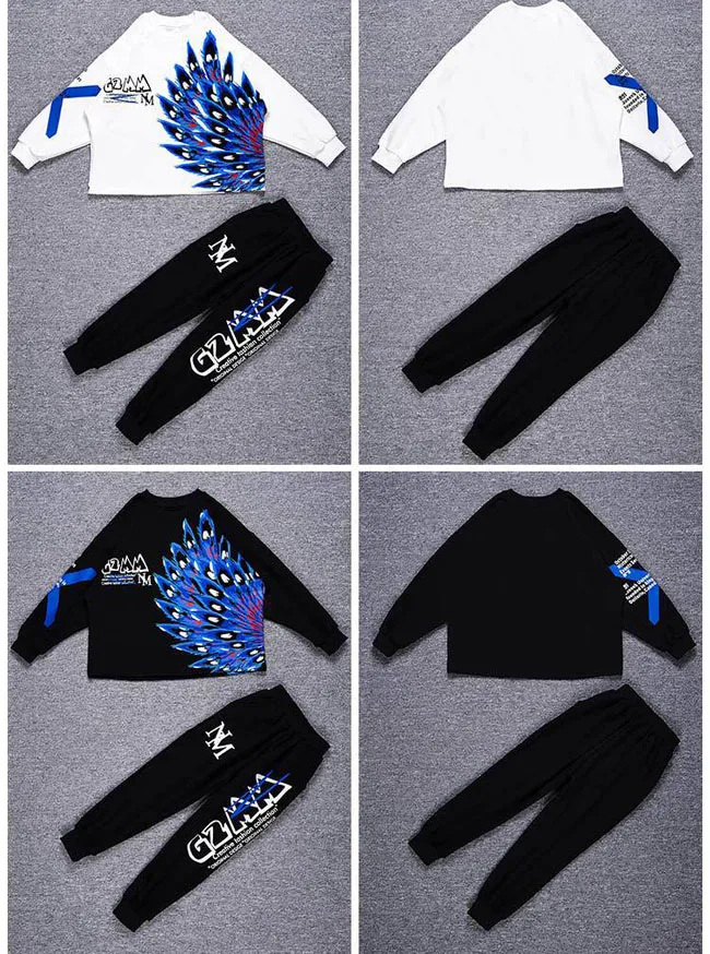 2 Pcs Children Autumn Clothes Set Big Boys Girls Peacock Hoodies Haren Pants Cotton Dance vetement garcon 6 8 10 12 13 14 Years
