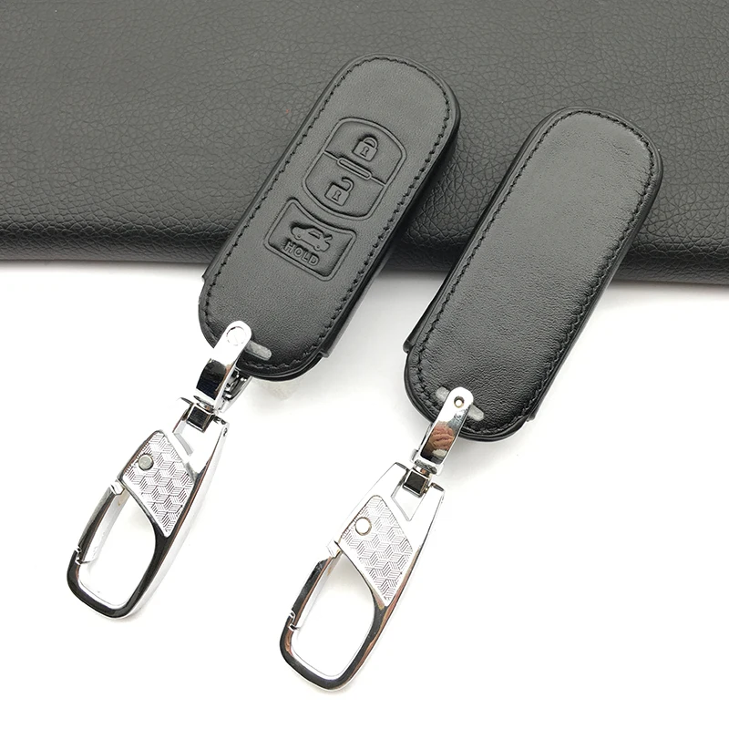 

3 Buttons 100% Leather Car Key Bag Holder Case Cover protector For Mazda 6/3 2014 2015 Cx-5 Cx-7 Cx-9