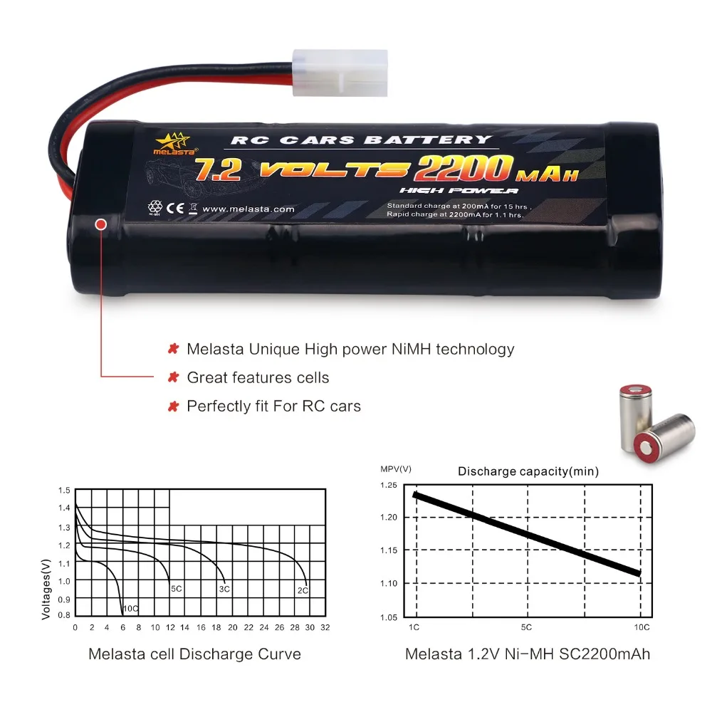 7 2 V 2200 мА/ч никель-металл-гидридного Перезаряжаемые RC Батарея пакет с штекером