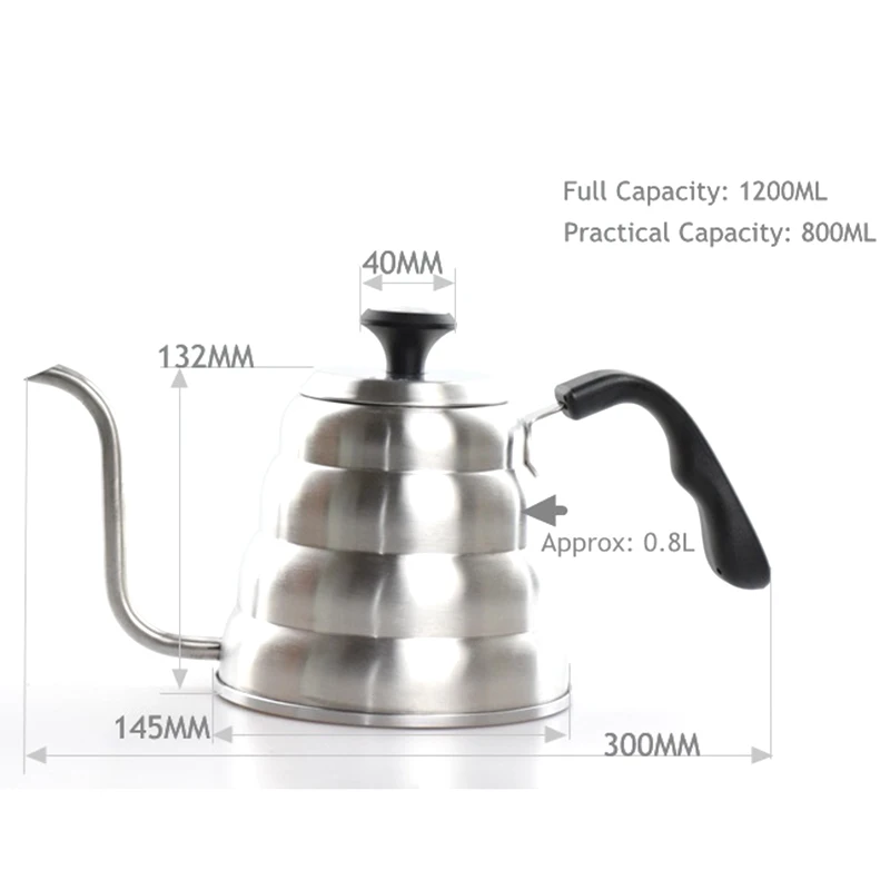 New-1200Ml 304 нержавеющая сталь V60 капельный чайник с термометром для домашнего