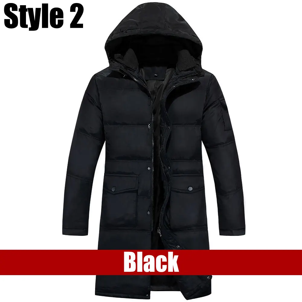 Style2 Black Модная парка, пальто, мужская зимняя куртка, Мужская утолщенная куртка на 90% белом утином пуху, длинный плащ, пуховик размера плюс-XXXXL - Цвет: Style2 Black