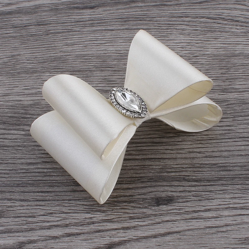

50pcs/lot 3.2" 8colors Newborn Luxe Hair Bows+Crystal Rhinestone Button Handmade Hard Satin Bow For Kids Girls Hair Accessories