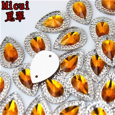 Yellow Micui 50 шт. 13*18 мм смешанные цвета капли смолы стразы кристаллы и камни бусины плоская задняя сторона швейные пуговицы для шитья на 2 отверстия MC36 - Цвет: Yellow