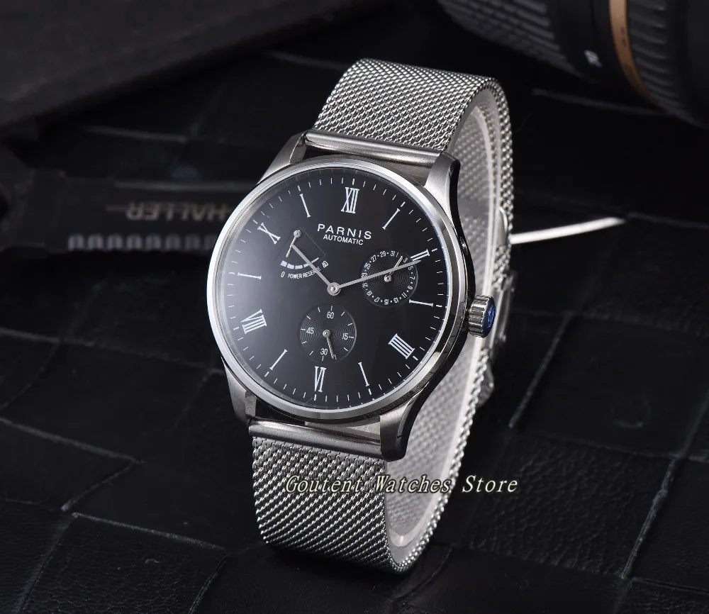 Parnis 42 мм Power Reverse Date Чайка маленькая секундная Автоматическая Мужские наручные