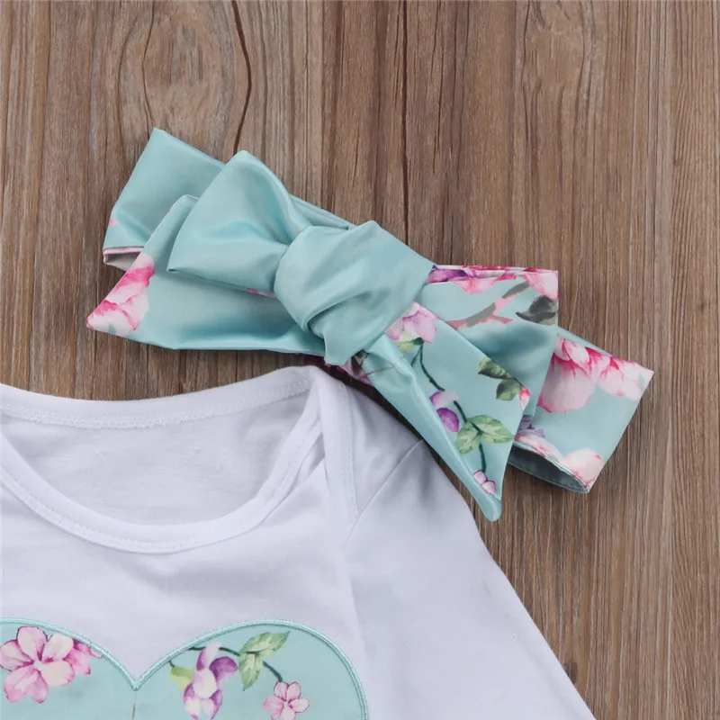 Floral Girls Summer Clothes Sets Long Sleeve Cotton Tops Romper+Floral Lace Up Pants Headband 3CPS Casual | Детская одежда и обувь