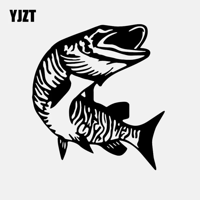 

YJZT 14,4 см * 15,8 см Виниловая наклейка на автомобиль Muskie Fish, окно для рыбалки, черная/Серебряная Фотография