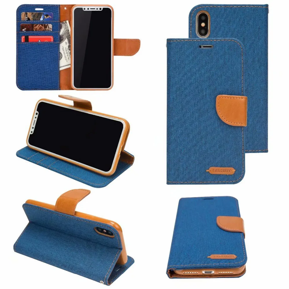 Джинсовый кожаный чехол кошелек для Iphone XR XS MAX X 10 8 7 6 S SE 5 5S Galaxy Note 9 Note9 PU ткань