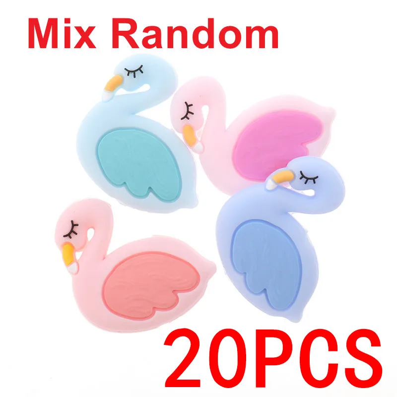 Flamingo MIX 20 шт. милый Единорог силиконовые животных Прорезыватель для зубов в форме шариков, не содержащих бисфенола-а при прорезывании зубов Цепочки и ожерелья DIY новорожденных жевательные соски с цепочкой; подарок на нулевой день рождения - Цвет: Flamingo MIX