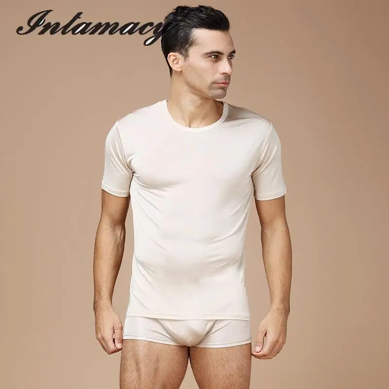 Summer Pure Color Silk Knit T-shirt, Short Sleeve T-shirt, Men's 100% real Silk Comfortable T-shirt