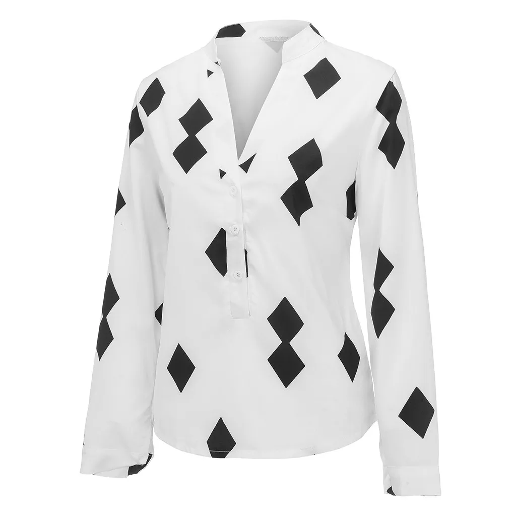 Женская блузка, большие размеры, S-XL, женские блузки, блуза, модные повседневные топы, геометрический принт, длинный рукав, пуговицы, полиэстер, блуза Z4