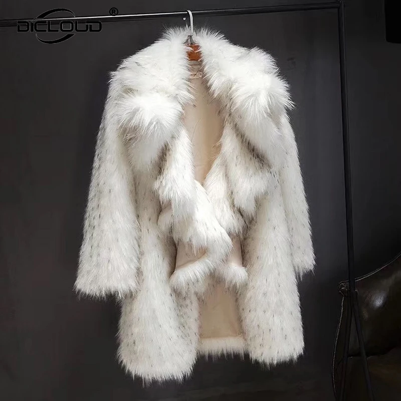 Chic X Long Leopard Faux Fur Coat Jacket Winter Fashion New Pocket Outerwear Thick Warm Cozy Faux Mink Fur Overcoat Female