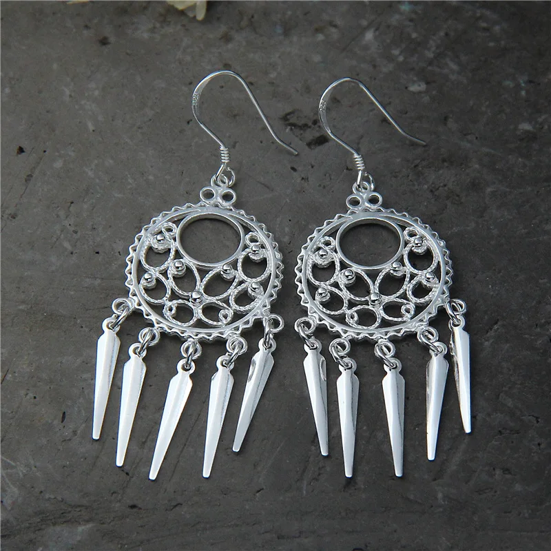 2018 Real New Arrival None Bohemia Retro 100% 925 Sterling Drop Earrings For Women Tassels Hollow Vintage Thai Earring Jewelry | Украшения