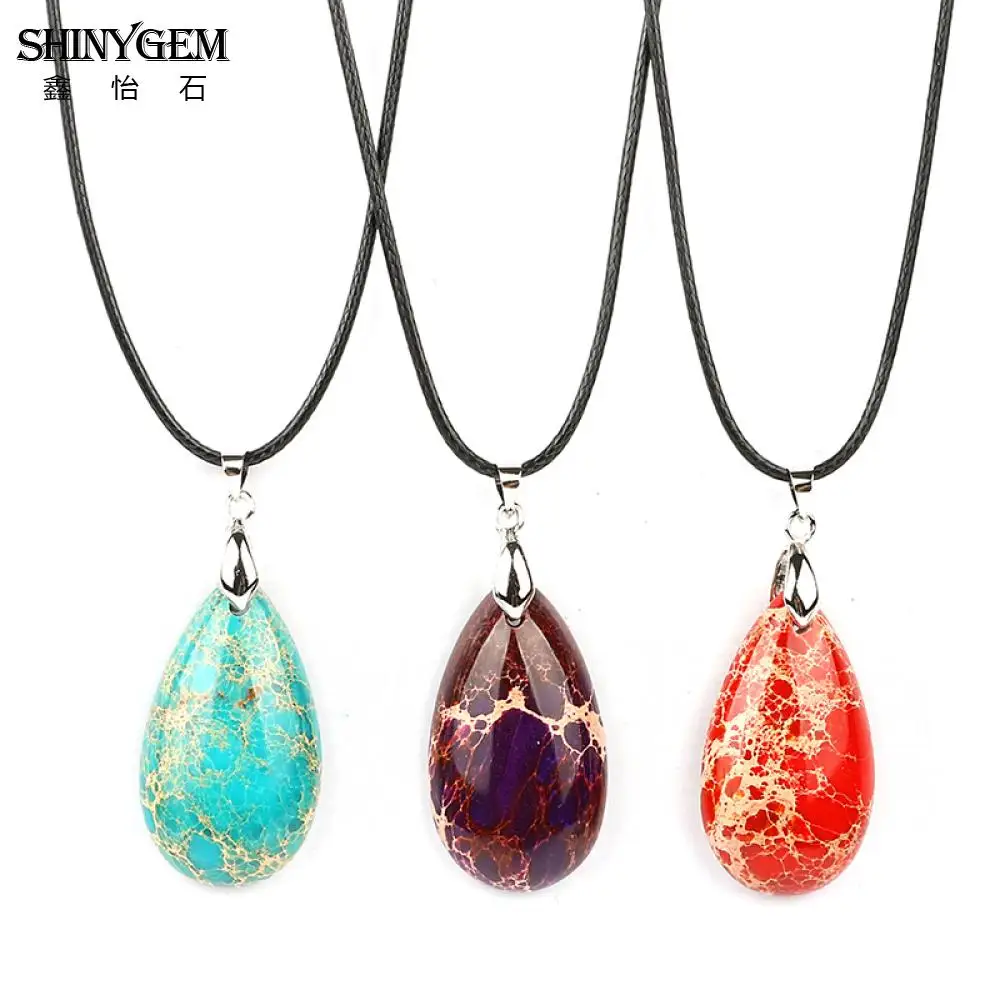 ShinyGem капли воды Ясперс камень Цепочки и ожерелья Фиолетовый/море синий/красный