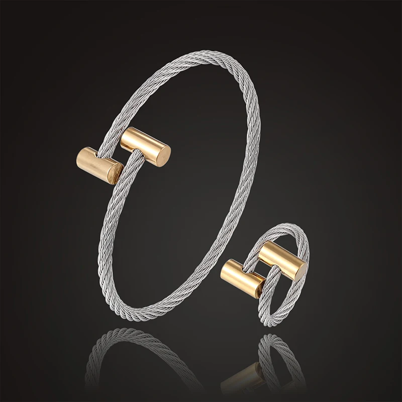 Fateama браслет из нержавеющей стали с кольцом открытый размер ювелирный набор