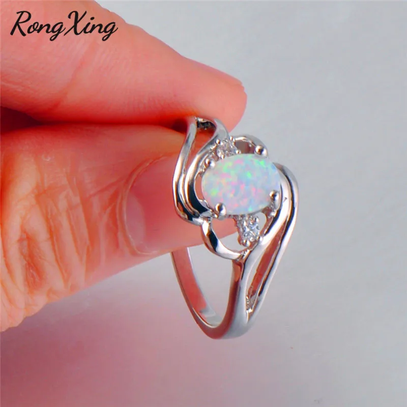 RongXing классические овальные кольца с белым огненным опалом для женщин винтажное
