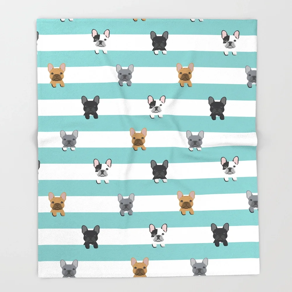 Покрывало в полоску для французского бульдога дизайнерское покрывало из мягкого