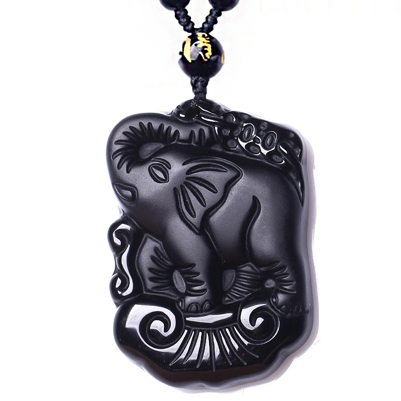 Прямая поставка ожерелье из черного обсидиана с подвеской Ganesha кулон мужские