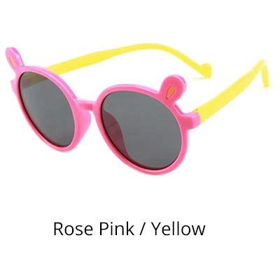 Rose Pink - Yellow Ralferty милые Солнцезащитные очки Bear Детские поляризованные Небьющийся TR90 рамки солнцезащитные очки для маленьких девочек UV400 очки ребенок оттенок K18142 - Цвет линз: Rose Pink - Yellow