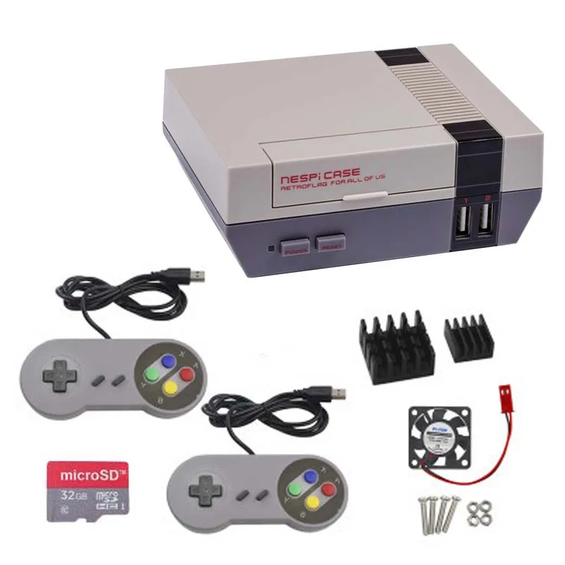 NESPi чехол Retroflag коробка+ вентилятор+ 16 GB/32G SD карта+ теплоотвод+ геймпад+ 5V 3A питания для Raspberry pi 3B