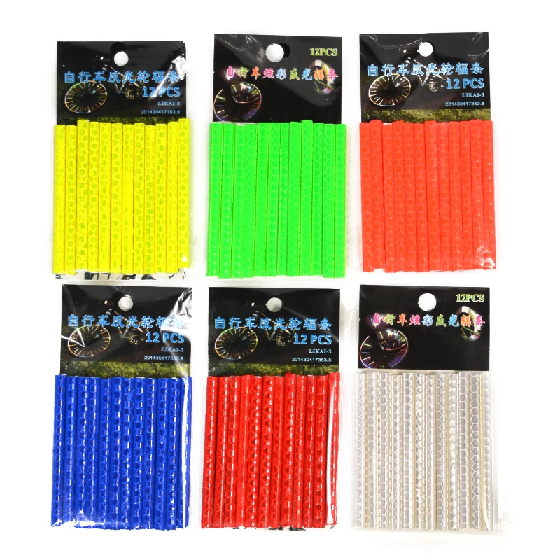 12Pcs Bicycle Lights Wheel Rim Spoke Clip Tube Safety Warning Light Cycling Bike Strip Reflective Reflector Bicycle Accessories