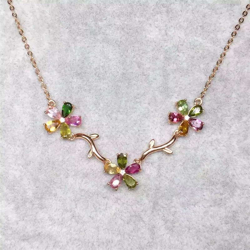 SHIQING Rainbow gemstone tourmaline rose gold white color 925 sterling silver fashion flower charming bracelet for gift | Украшения и