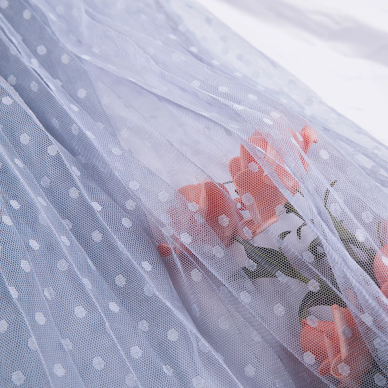 Длинная юбка в пол из тюля с кружевной кромкой плиссированная сетчатая