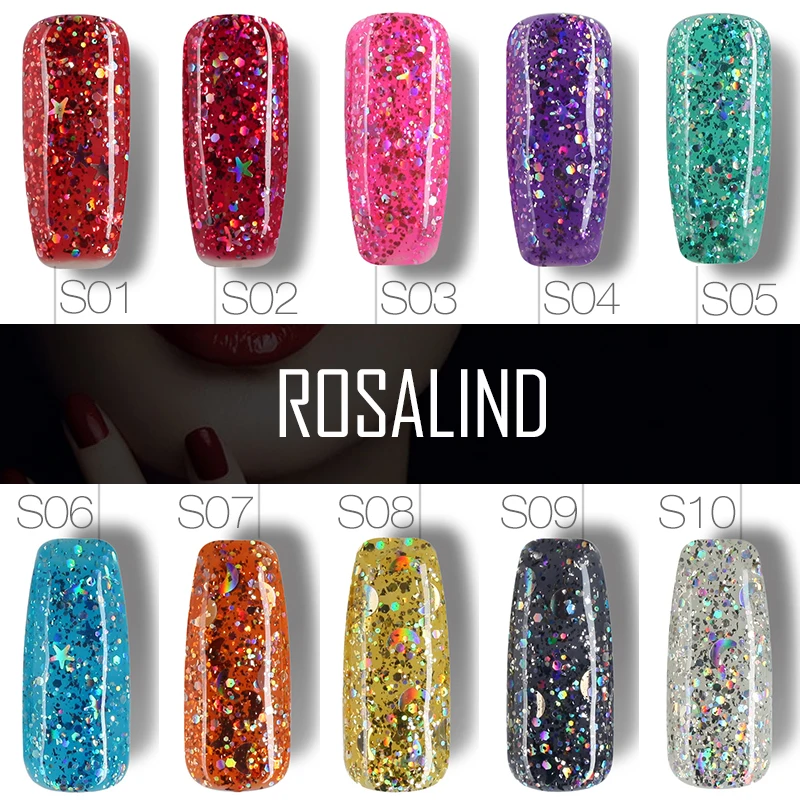 ROSALIND гель 1S черная бутылка 10 мл звезда и Луна Блеск УФ LED Замачивание от Vernis