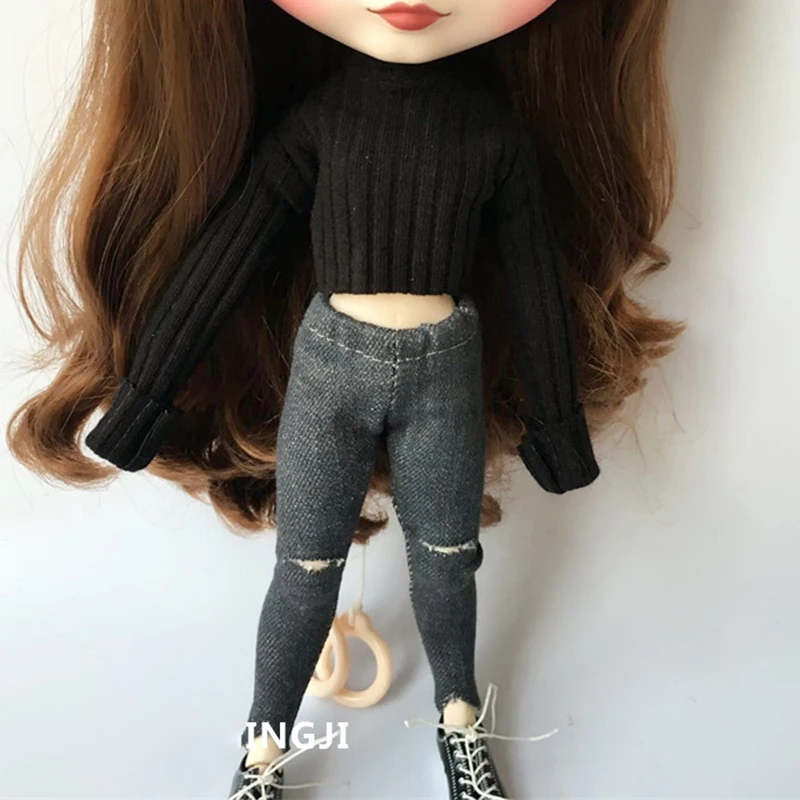 1 комплект = 2 шт. модный короткий свитер + рваные джинсы для Blyth Azone Licca Barbis Kurhn 1/6